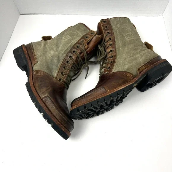 Timberland Boot Company Tackhead Men 8W Leather Canvas Lace Up Boots Vibram Sole